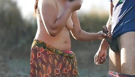 Caught Stepsister Fucking in outdoor with her Bf and she help to cum her Stepbrother