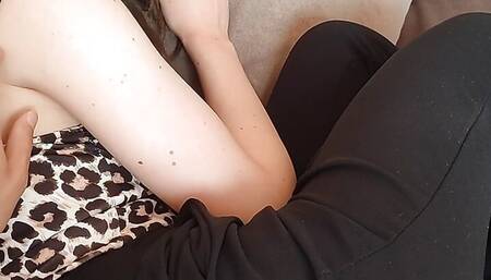 My boyfriend fucks my TIGHT pussy on the COUCH and comes all INSIDE me