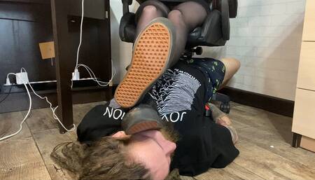 Vans worship and using My slave’s face as footstool under My dirty white socks