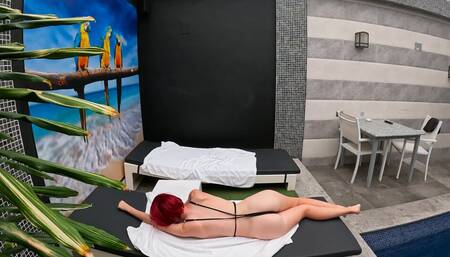 My stepsister I know for a short time is in the pool in sexy lingerie and gives me a good blowjob until I finish cumming