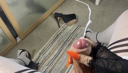 Huge cumshot stroking my hard clitty