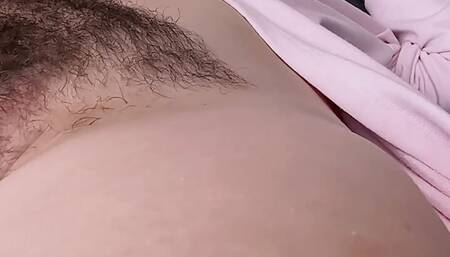 Stepson big dick risky wake up fuck stepmom hairy pussy and Creampie inside close up