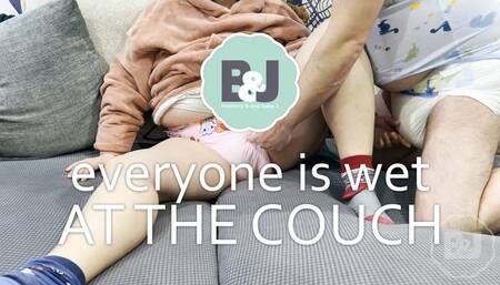 Everyone is wet at the couch
