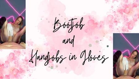 Bootjob and Handjob with latex gloves