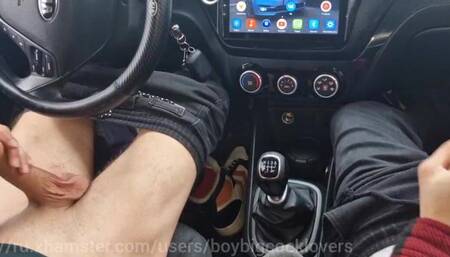 Public Cum of a Lost Twink in a Car with Daddy