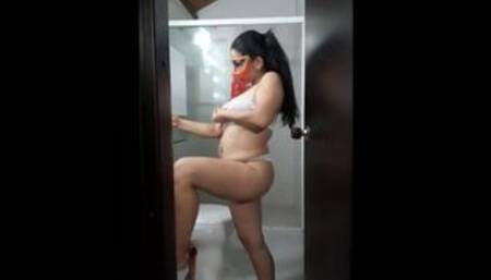 My stepaunt records herself in the bathroom & sends me the video so I can have sex with her