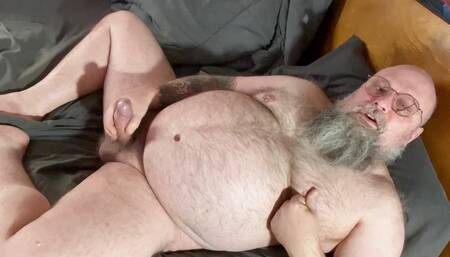 Buck naked hairy daddy jacks uncut cock