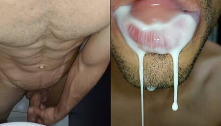 Cum in my mouth, play with your cum, and swallow it, sexy, femboy, trans, gay naughty, tongue, sloopy, six pack, fitness teen