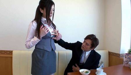 Slim Japanese Waitress tricked to Fuck and Creampied by old Client at Restaurant in Japan