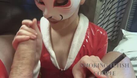 POV smoking blowjob while smoking Black Devils and wearing pvc