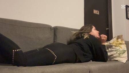 Muffled farts in yoga pants on couch