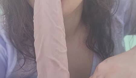 Sucking Dildo in Hot Tub