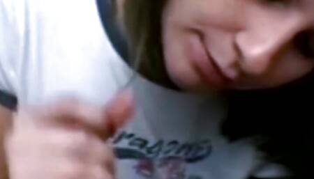 A cute college girl sucking off her boyfriend's small cock