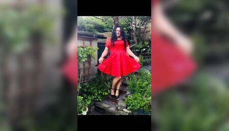 Crossdresser wearing red dress xx