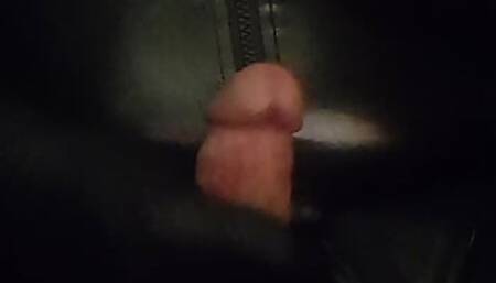 Cumshot while wearing boobs and latex catsuit