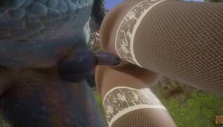 Wild Life Cute Asian Girl With Lizardman