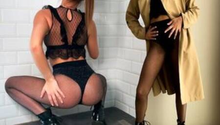 DEE & DI | Fuck with a model in sexy lingerie and a trench coat