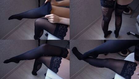 Legs Fetish! Black Stockings Tease