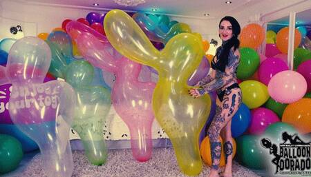 Nina rides super tight inflated duck shaped balloons HD Version