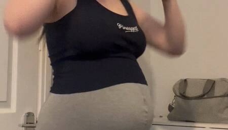 JOI 9 months pregnant with stripping out of my yoga pants