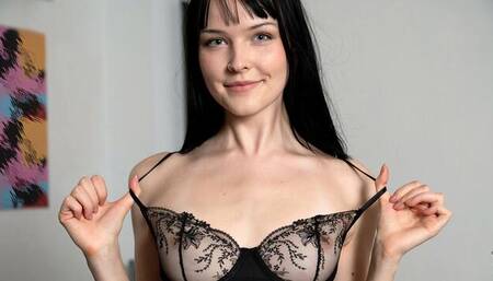 Leggy brunette Amelia Riven demonstrates her gorgeous naked body