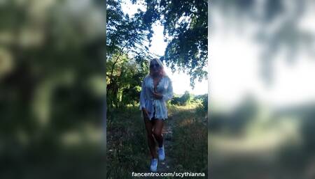 Penis strokng in the woods