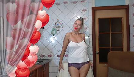 Lukerya and morning coffee in the kitchen.