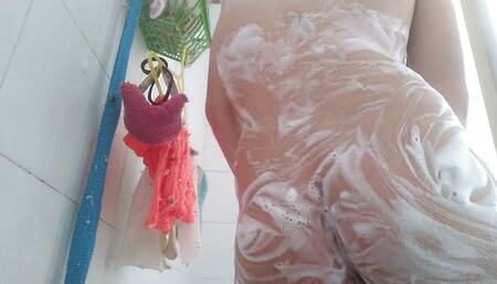 Trans teen take a shower and fuck her asshole