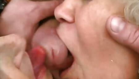 Grandma sucks on son-in-law's thick stem