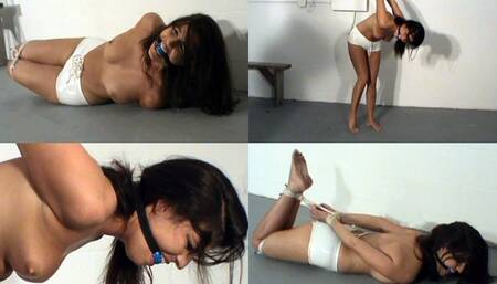 Kobe Strung Up Then Hogtied In Her White Leather Shorts