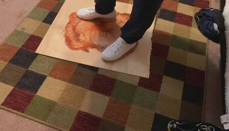 Femboy gets his shoes stuck in glue