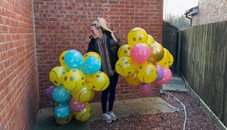 Tightly inflated balloons cigarette popping