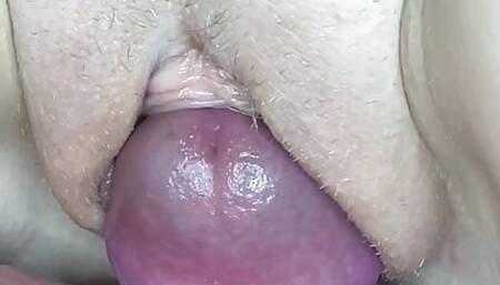 My tight pussy receives warm cumshot in close up!