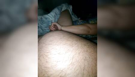 Step mom saw step son big dick in erection and handjob him