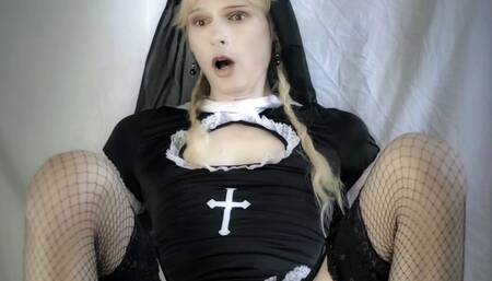 Tranny Nun Cums on Sex Machine