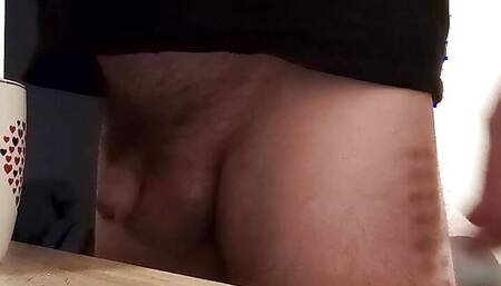 Morning coffee naked, always at 7.30, jerking off