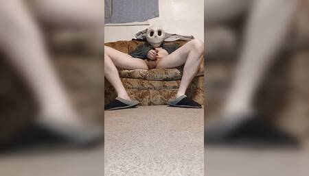 Stroking on the couch waiting for a slut????