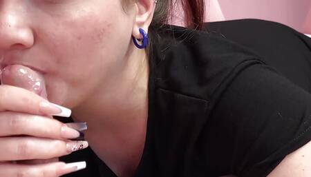 Naughty redhead Ally Lust is swallowing Logan's balls