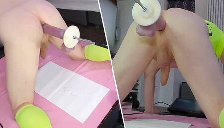 English DILF Mike Essex squirting pee while getting dildo fucked in the ass