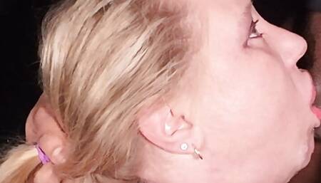 Goth emo MILF face fucked and swallows lucky neighbors cum