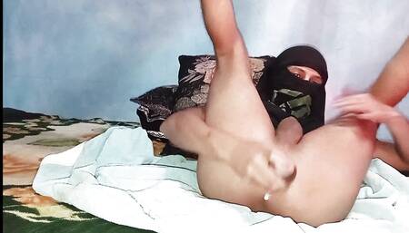 Broken ass, young gay stuff bottles her ass and his cock drools with pleasure