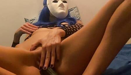 Masked Blue hair Alice want to try her new Anal Toys for you