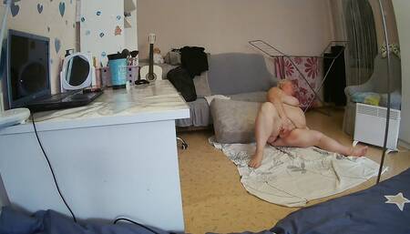 neighbor masturbates pussy with big black dildo