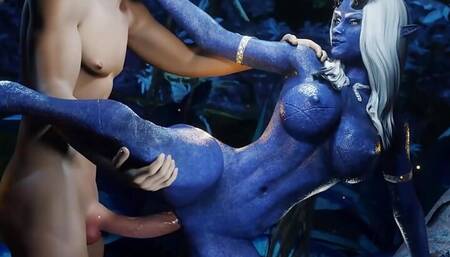 The draenei girl's pussy struggles to take the huge cock. 3D HD