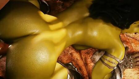 The orc girl gave her pussy to the knight with a big cock who defeated her