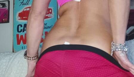 Red yoga pants and black latex leggings