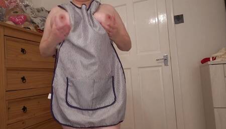 Open Panel Apron Striptease Showing of Her Big Bum and Breasts