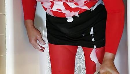 Cd slimed, dildo fuck and masturbate in nylon pantyhose leotard.