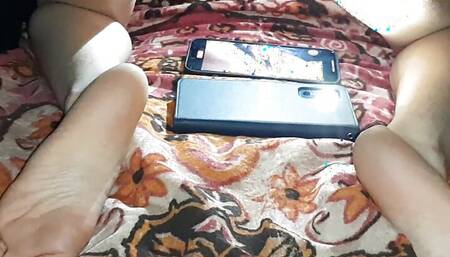 I caught my girlfriend making a porn video and started masturbating with her at the same time