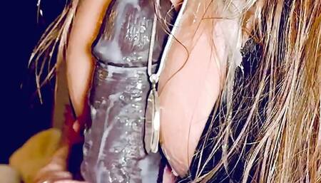 Young MILF Ravin Long Nails & Big Tits Titty Fuck Jerking Big Black Cock Until Cum Shoots All Over Her